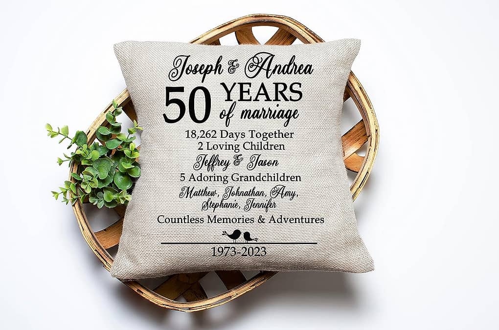 Personalized Linen Throw Pillow Unique 50th Anniversary Gifts for Husband