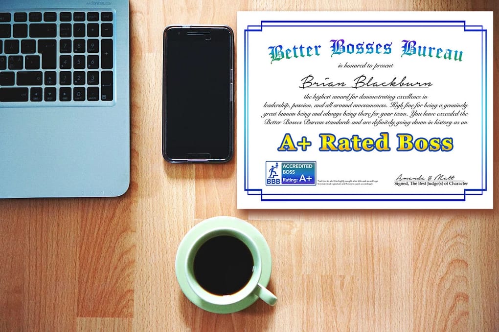 Better Bosses Bureau Funny Certificate Award