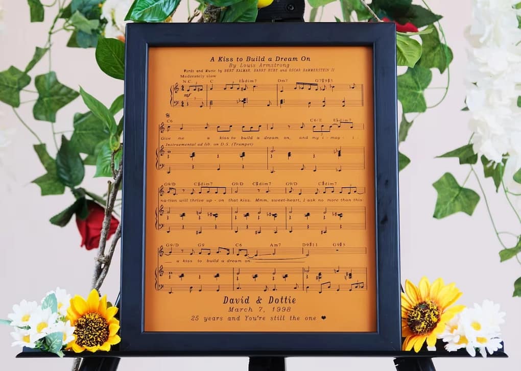 Etched Leather Wedding Music Anniversary Plaque