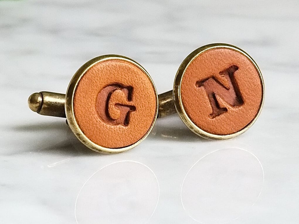 Personalized Leather Letter Cufflinks 19th Wedding Anniversary Gift for Him