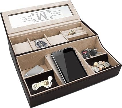Sleek Personalized Leather Valet Tray Best Housewarming Gifts for Guys