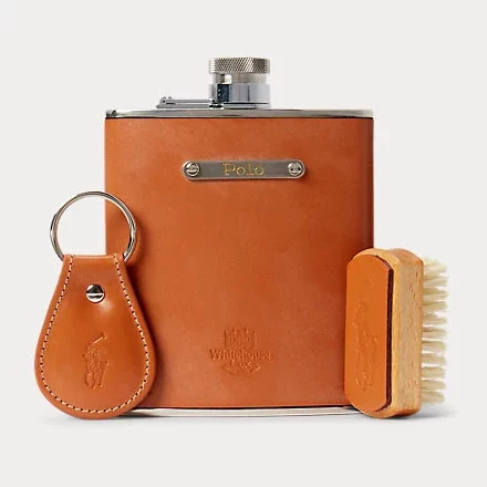 Bridle Leather Flask & Key Fob Gift Set Gift Sets for Dad