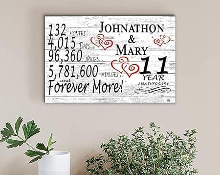 Personalized 11 Year Anniversary Sign 11 Year Wedding Anniversary Gift for Him