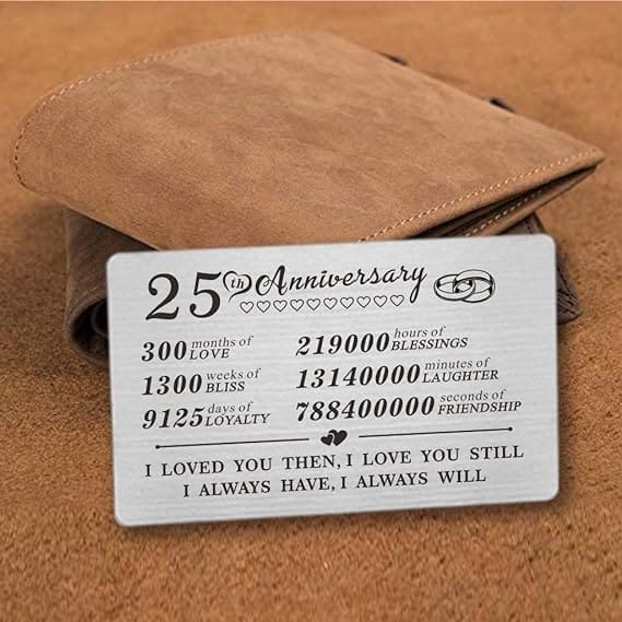 25th Anniversary Wallet Card 25 Year Anniversary Gift for Husband