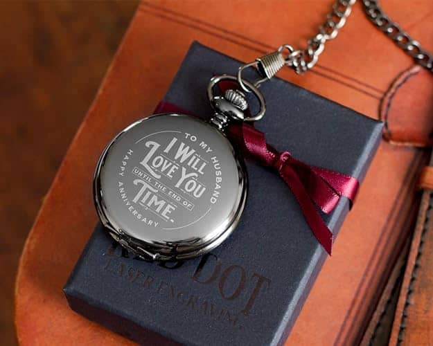 Engraved Pocket Watch with Chain Unique Anniversary Gift for Husband