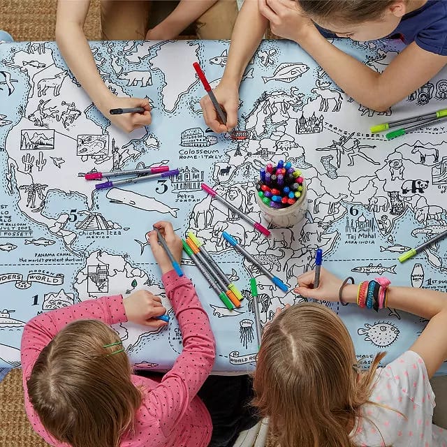 World Map Coloring Tablecloth