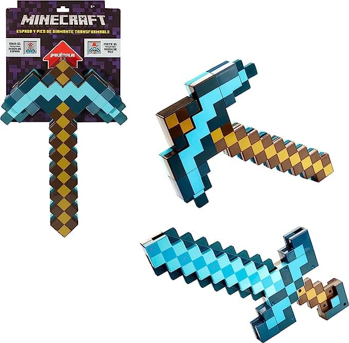 A transforming Minecraft diamond pickaxe and sword