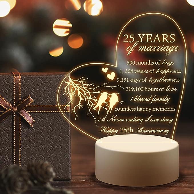 Engraved Night Light 25 Year Anniversary Gift for Husband