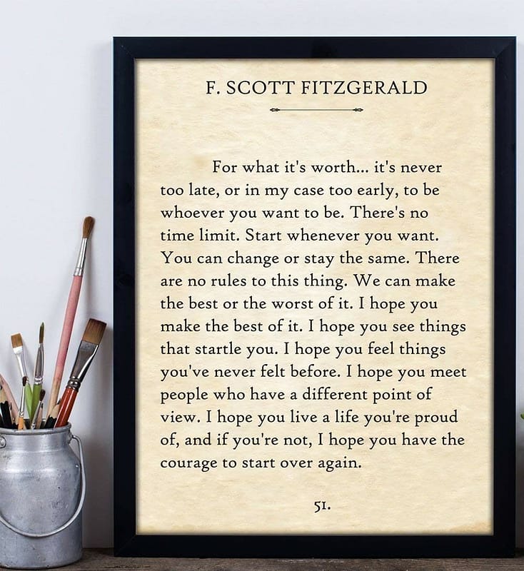 F. Scott Fitzgerald Quotes Wall Art Unique 60th Birthday Gifts for Him