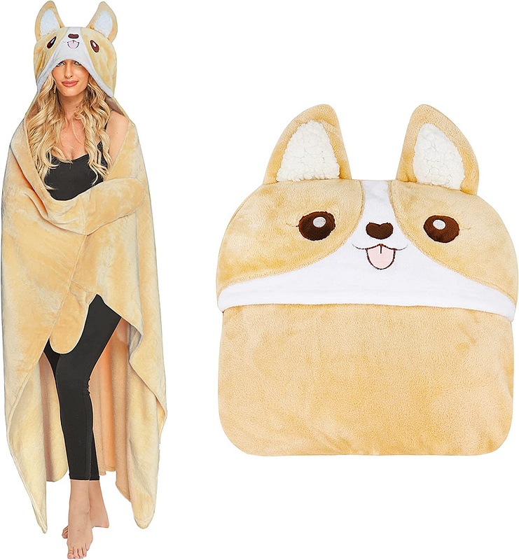 Wearable Corgi Hoodie Blanket Funny Gifts for Wife