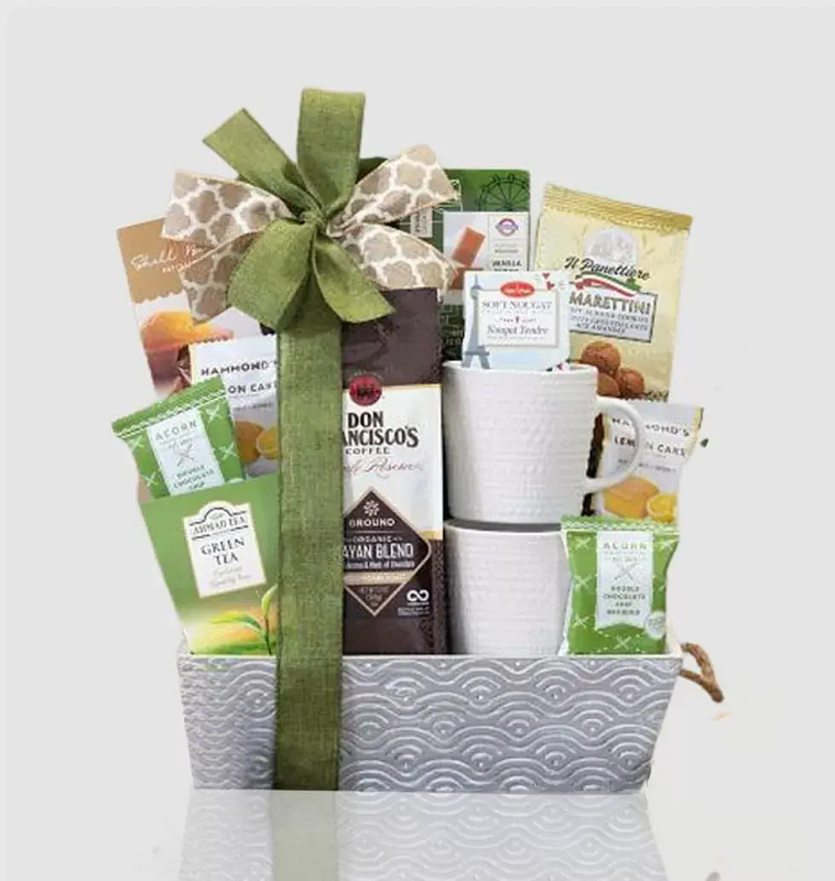 Calming Coffee And Tea Gift Tote Gift Basket for Husband