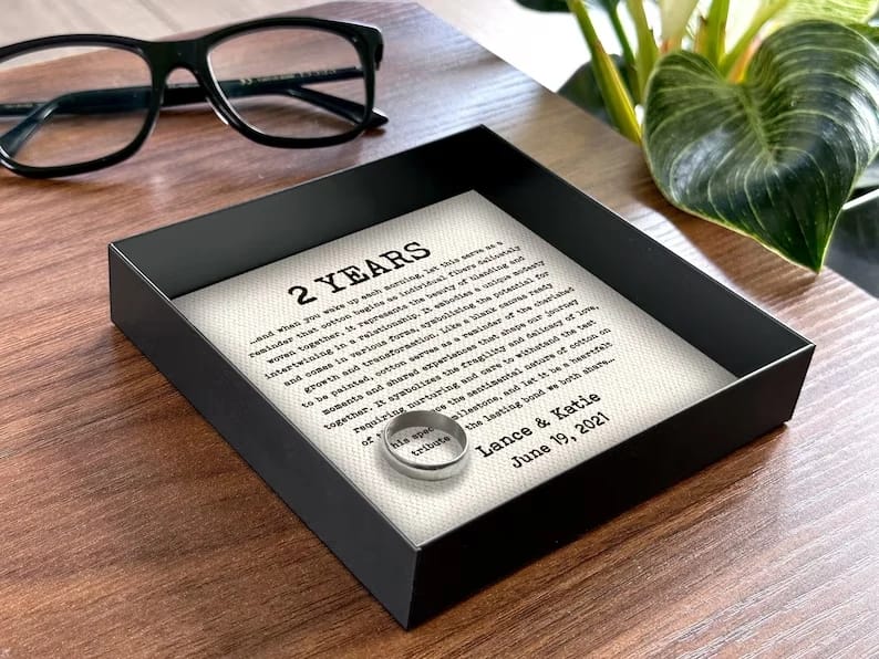 Personalized Cotton Anniversary Catchall Tray Second Anniversary Gift for Him