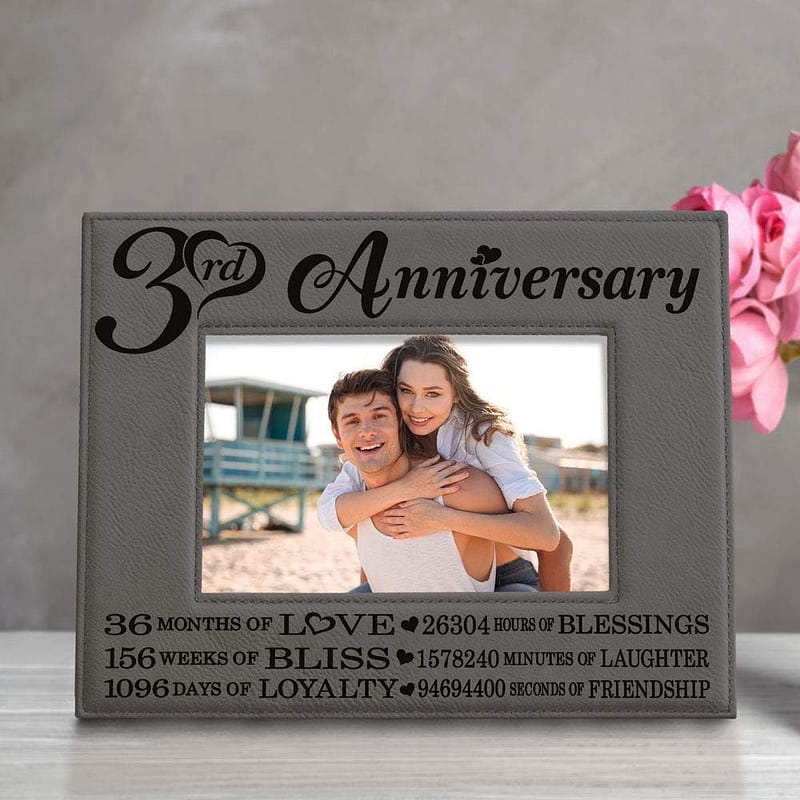 3rd Engraved Leather Picture Frame 3 Year Wedding Anniversary Gift for Husband