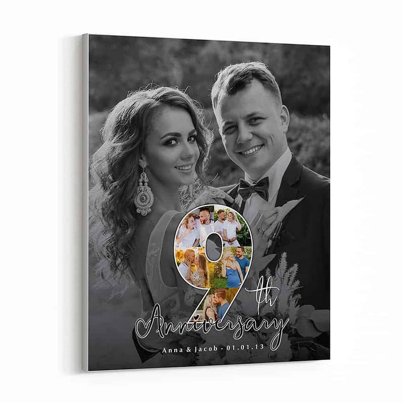 9th Anniversary Number Photo Collage Canvas Print
