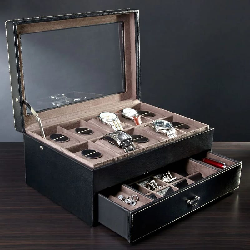 Leather Valet Box and Ten Watch Display Case