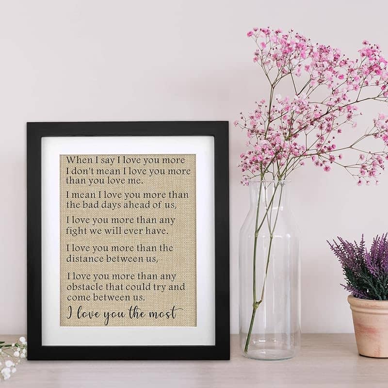 I Love You the Most Burlap Print Unique Anniversary Gift for Husband