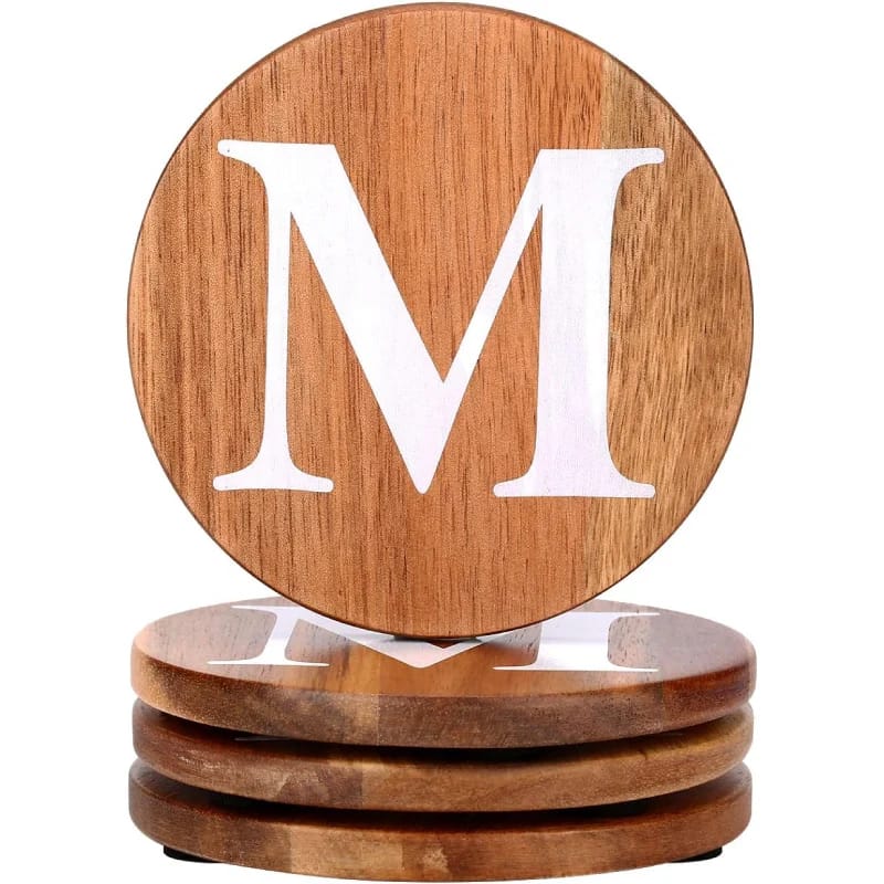 Monogrammed Wood Coasters Set