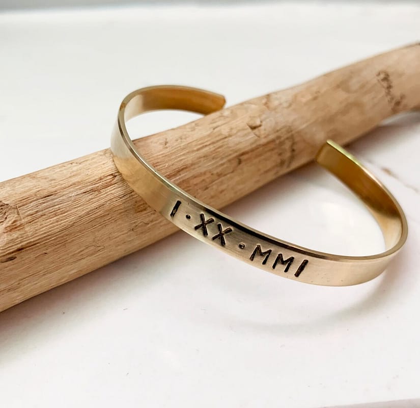 Roman Numeral Bronze Cuff Bracelet 8 Year Anniversary Gift for Husband