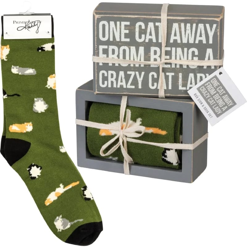 Crazy Cat Lady Socks And Sign Set